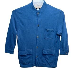 Ermennegildo Zegna Cardigan Sweater Men's Size Large 42 Blue 3/4 Sleeve Pockets